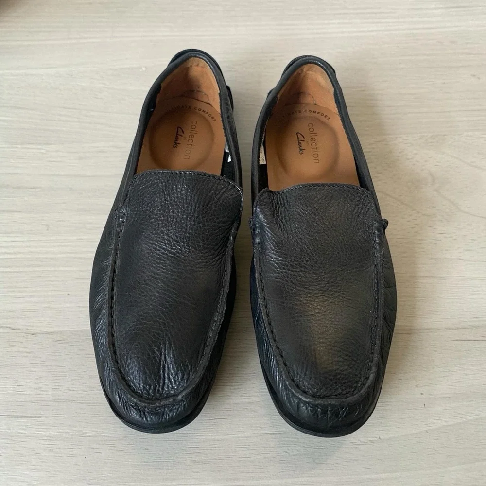 Clarks Collection Loafer Moccasins Size 8M EU 41 Black Soft Leather Comfort
